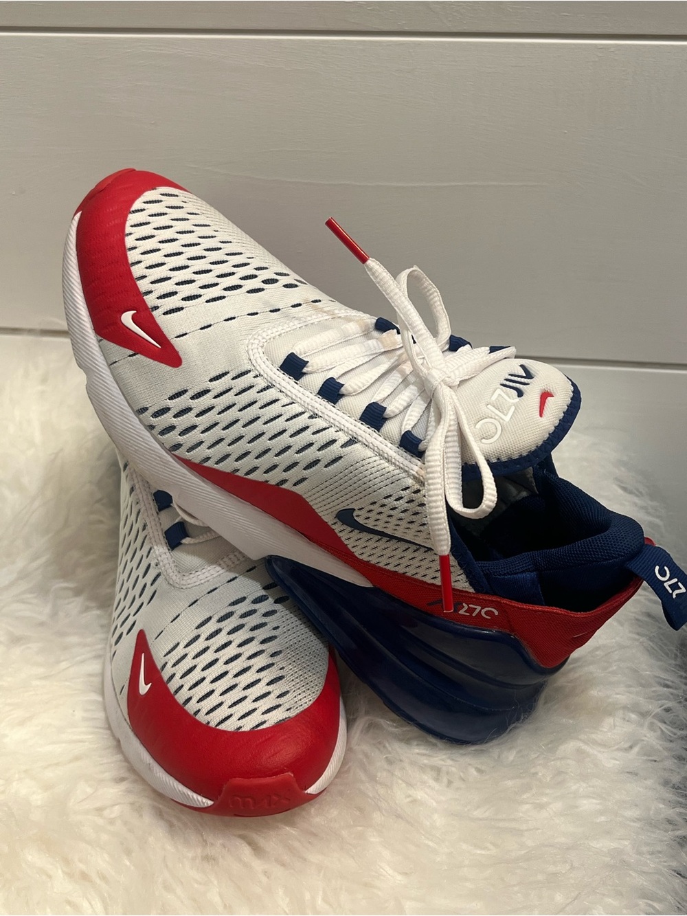 Nike Air Max 270 USA Olympic White Red Blue Running Shoes Size 7Y W8-8.5